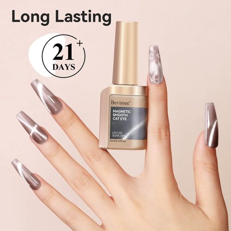 Bevimee Cat Eye Gel Nail Polish 12ML, Crystal Moonlight Cateye Gel Polish With Magnetic Stick, Magnetic Glitter Holographic Nail Polish Glass Diamond Cats Eye Velvet UV Gel for Nail Art Gray 1PC