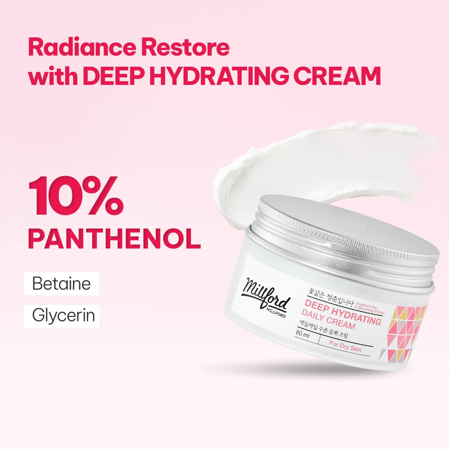 Millford Deep Hydrating Daily Cream 80ml/2.7 fl.oz - Moisturizing Face Cream with Panthenol 10%, Hyaluronic Acid for Dry Skin, Soothing Barrier Care & Long-Lasting Moisture, Korean Skincare