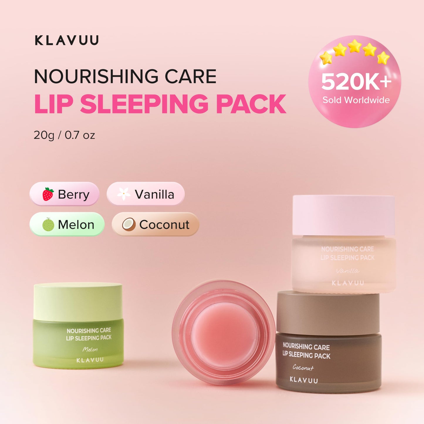 Klavuu Lip Mask Overnight (0.7oz) - Lip Moisturizer & Treatment for Very Dry, Lip Sleeping Mask, Chapped Lips, Korean Deep Hydrating Lip Balm with Melon, Gentle Exfoliating