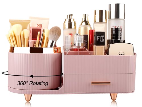 Molutsody Makeup Organizer for Vanity, Cosmetic Display Case with Drawers, Fits Makeup, Skincare Products, Brushes, Lipsticks, and Other Accessories, Versatile Storage Solution (Pink)