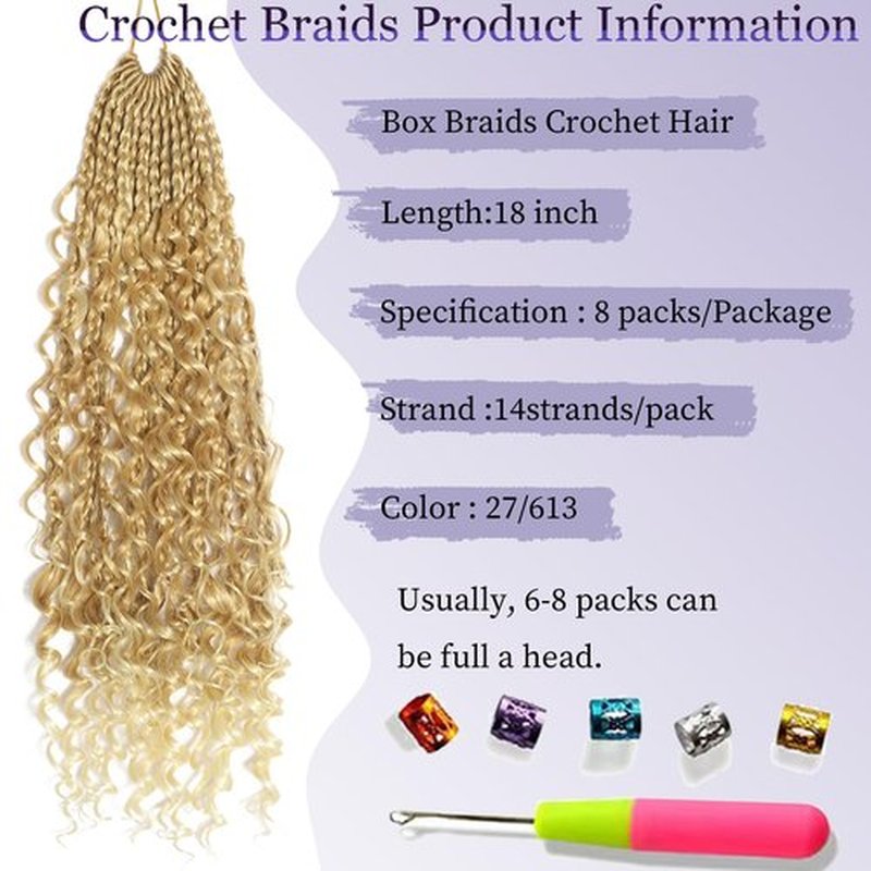 18 Inch Box Braids Crochet Hair Goddess Box Braids Crochet Hair 8 Packs Crochet Hair for Black Women Boho Crochet Braids Crochet Hair for Black Women Crochet Box Braids With Curly Ends（18 Inch,27/613）
