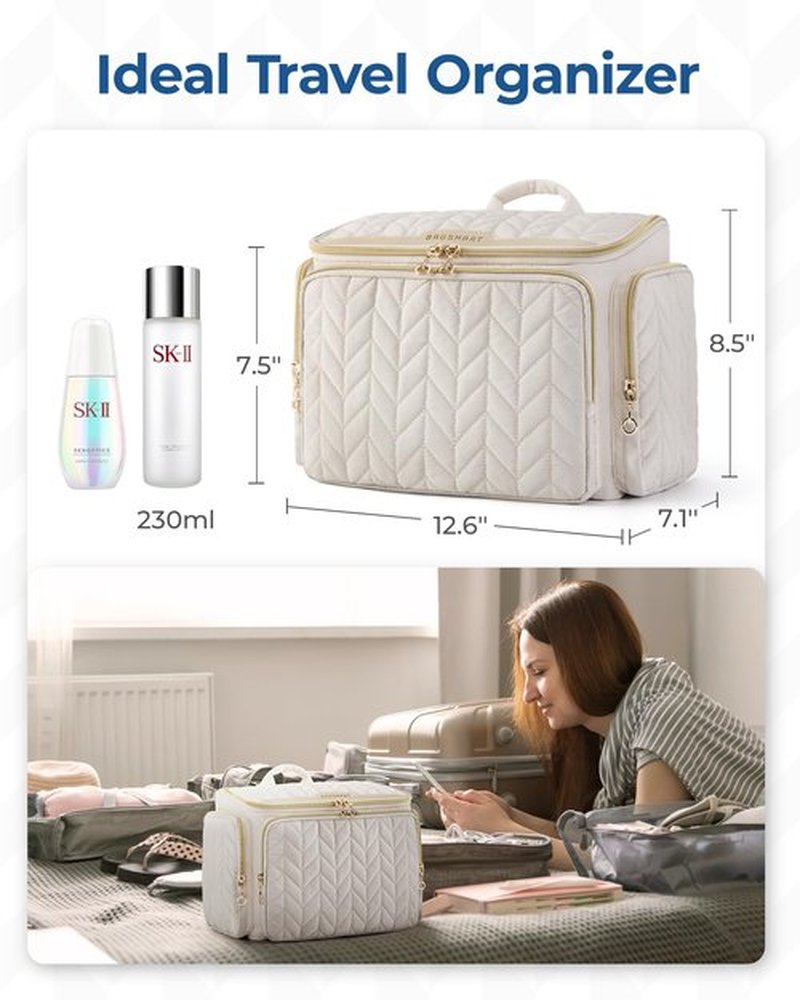 BAGSMART Travel Toiletry Bag, Large Wide-open Travel Bag for Toiletries, Makeup Cosmetic Travel Bag with Handle-Purple