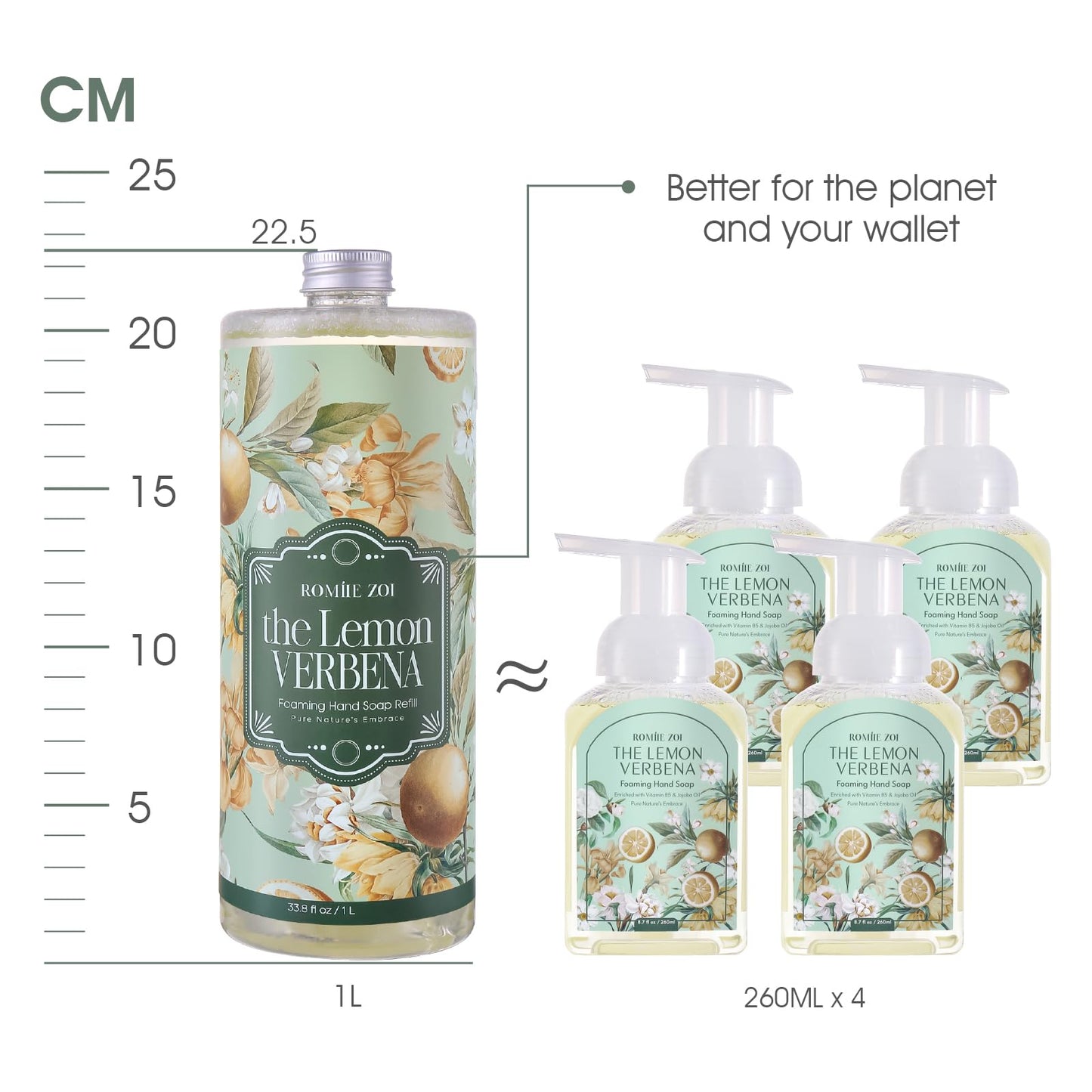 ROMIIE ZOI Foaming Hand Soap Refill, Lemon Verbena, Gentle & Moisturizing Formula, 1000 ML/ 33.8 FL OZ