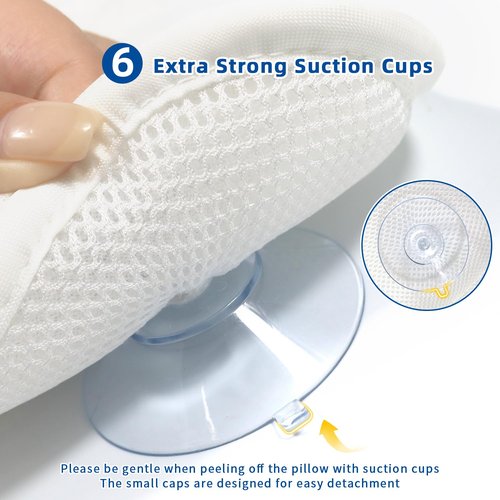 Bath Pillow, Bath Pillows for Tub Neck and Back Support, Bathtub Pillows for Head and Neck with 6 Strong Non-Slip Suction Cups, 4D Air Mesh, Bath Accessories Spa Gifts for Women(White)