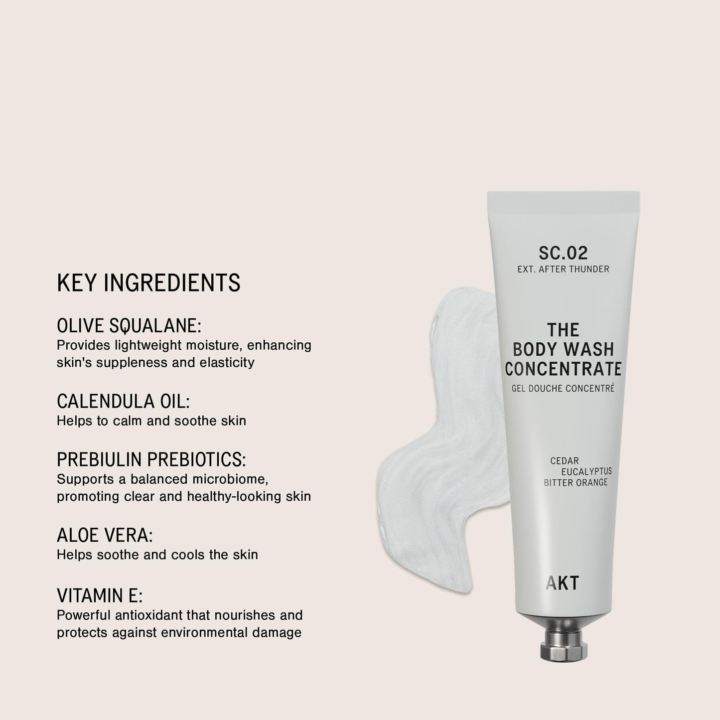 AKT The Body Wash Concentrate 3.4 Fl Oz, Natural Shower Gel with Skin-Balancing Prebiotics, Body Wash Women & Men, with Olive Squalane & Vitamin E, Sc.02 After Thunder, All Genders