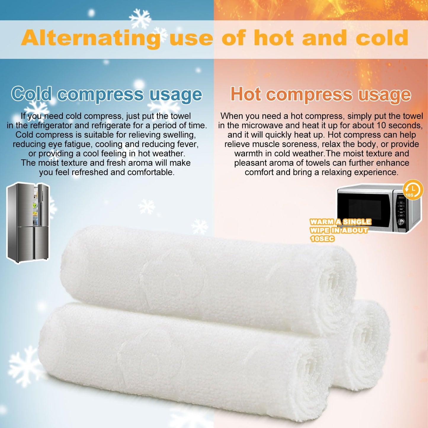 Moist Cotton Towel Bulk Moist Towelettes Individually Wrapped 8.7" x 8.7",White Towel Services,Refreshment Pre Moistened Towels Peach,Rose and Coconut for Sport Party Spa