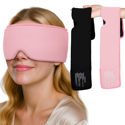 FACEMOON Cooling Eye Masks with Flexible Gel - Cold Compress Ice Pack for Puffy Eyes Migraines Headache Stye Sinus After Surgery Therapy - Reusable 2 pcs for Family Black Pink