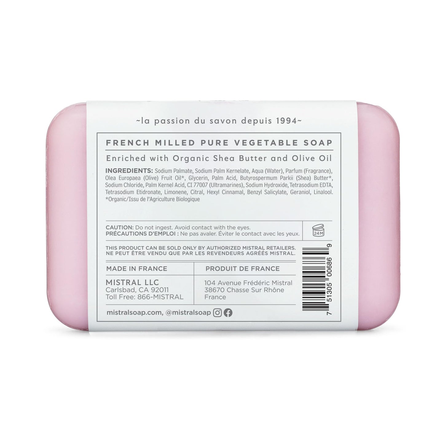 Mistral Champagne Peony Classic French Bar Soap for Women & Men, 2 x 7 oz