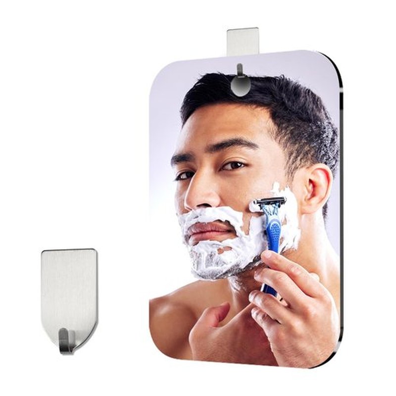quegau Shatterproof Shower Mirror for Shaving with Hook (Medium 8x6 inch) 40% Cheaper Than The Original,Unbreakable Deluxe Plexiglass Makeup Mirror,Bathroom Wall Hanging,Portable Handheld Camping