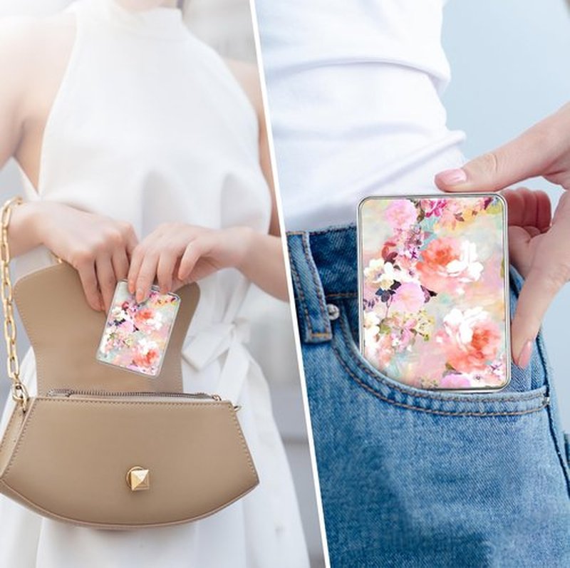 dcdcee Pocket Mirror, Small Travel Mirror with Magnification, Portable Double-Sided Magnifying Cosmetic Mirror for Daily (2 Flowers)
