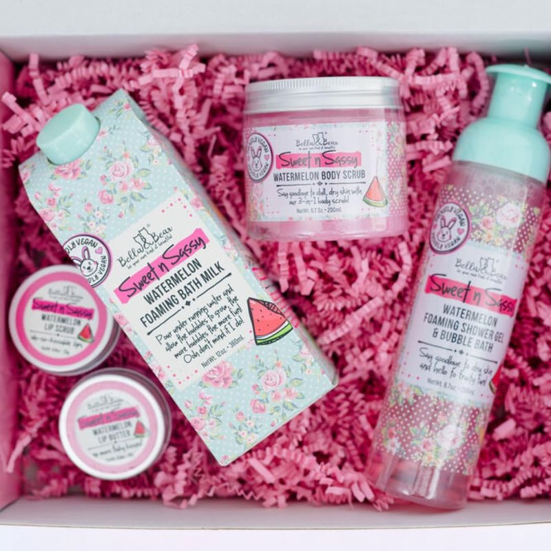Sweet 'n' Sassy Watermelon Bath & Body Gift Set - Foaming Shower Gel, Bubble Bath, Scrubs & Lip Butter | Perfect Gifts for Women