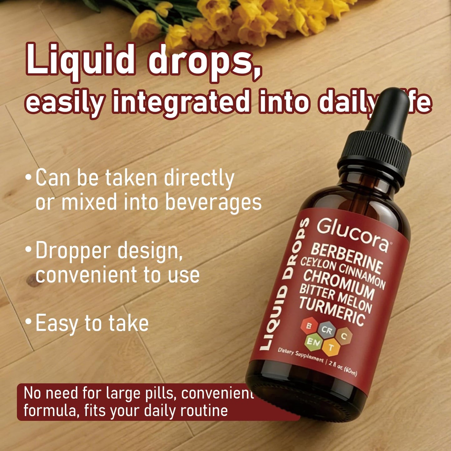 Glucora Berberina Liquida Gotas, Berberine Drops with Ceylon Cinnamon, Bitter Melon, Gymnema, Chromium, Turmeric, Ginger & Moringa for Daily Metabolic Wellness Support, Vegan Sugar-Free Drops, 2 fl oz