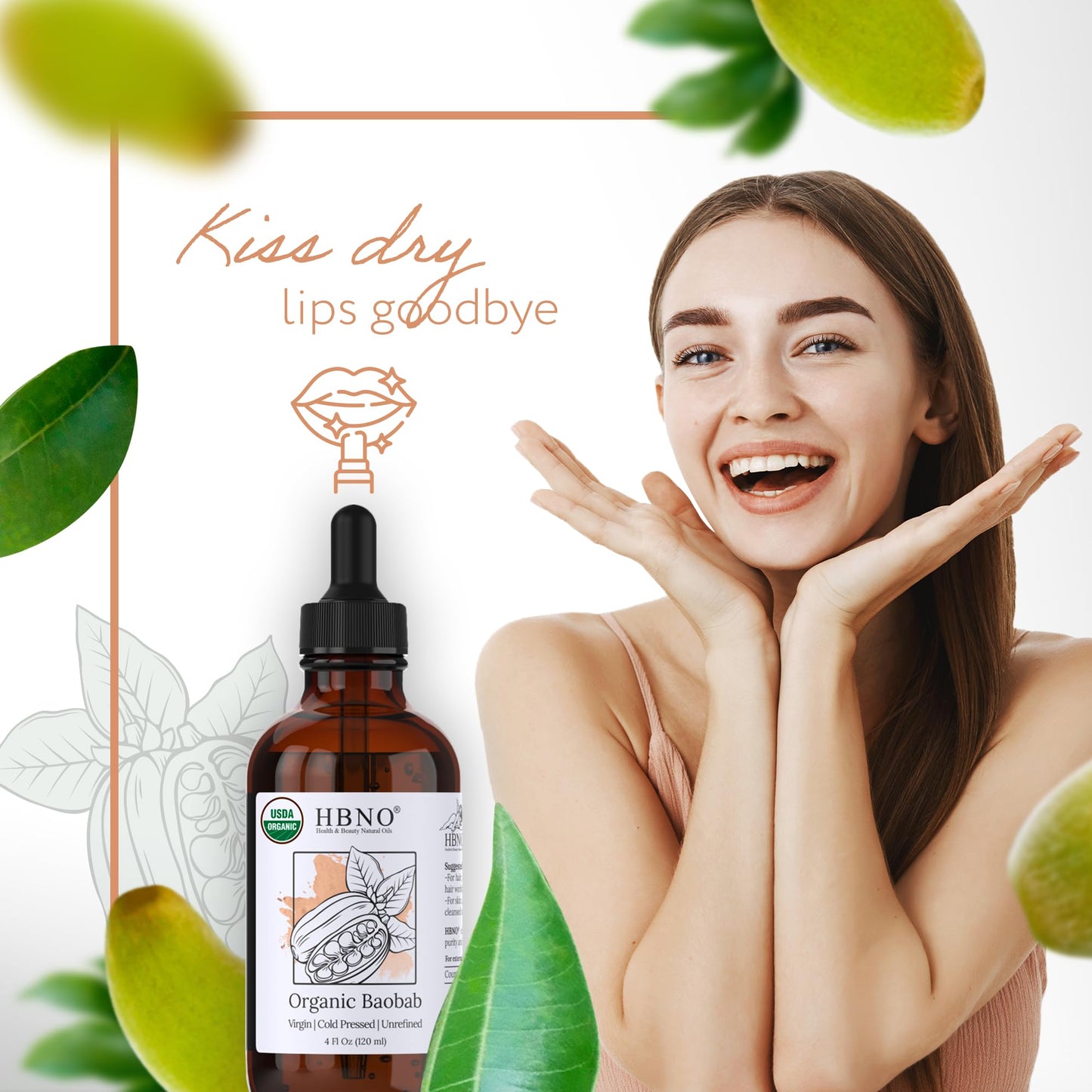 HBNO Organic Baobab Oil - 4 OZ (120 ml) Value Size - Natural Baobab Oil, Cold Pressed - Perfect Carrier Oil for Massage, Aromatherapy, DIY, Soap Making, Face, Body, Lips, Hair, Nails