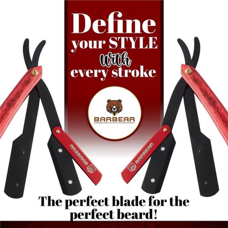 Barbear Professional Straight Razor for Men - Premium Steel Barber Edge Razor with 100 Blades for Close Shaving - Barber Accessories - Includes Leather Case - Black