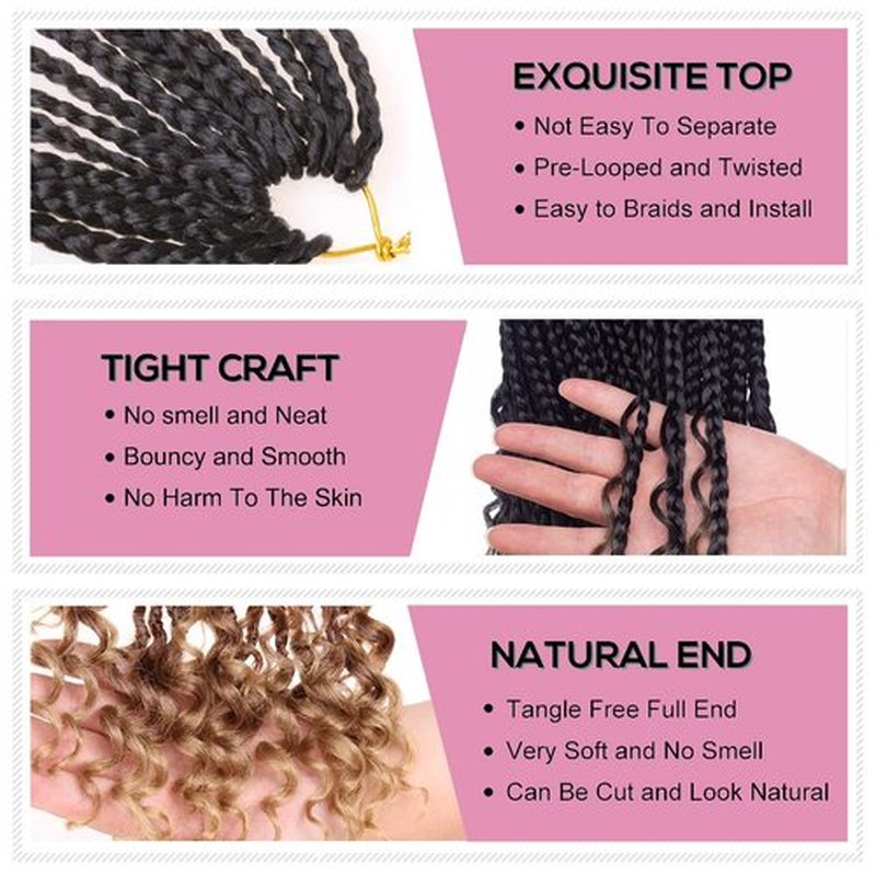 COOKOO 10 Inch Goddess Box Braids Crochet Hair With Curly Ends 8 Pack Bohemian Hippie Box Braids Pre-looped Crochet Hair Synthetic Crochet Braiding Hair for Black Women T27#