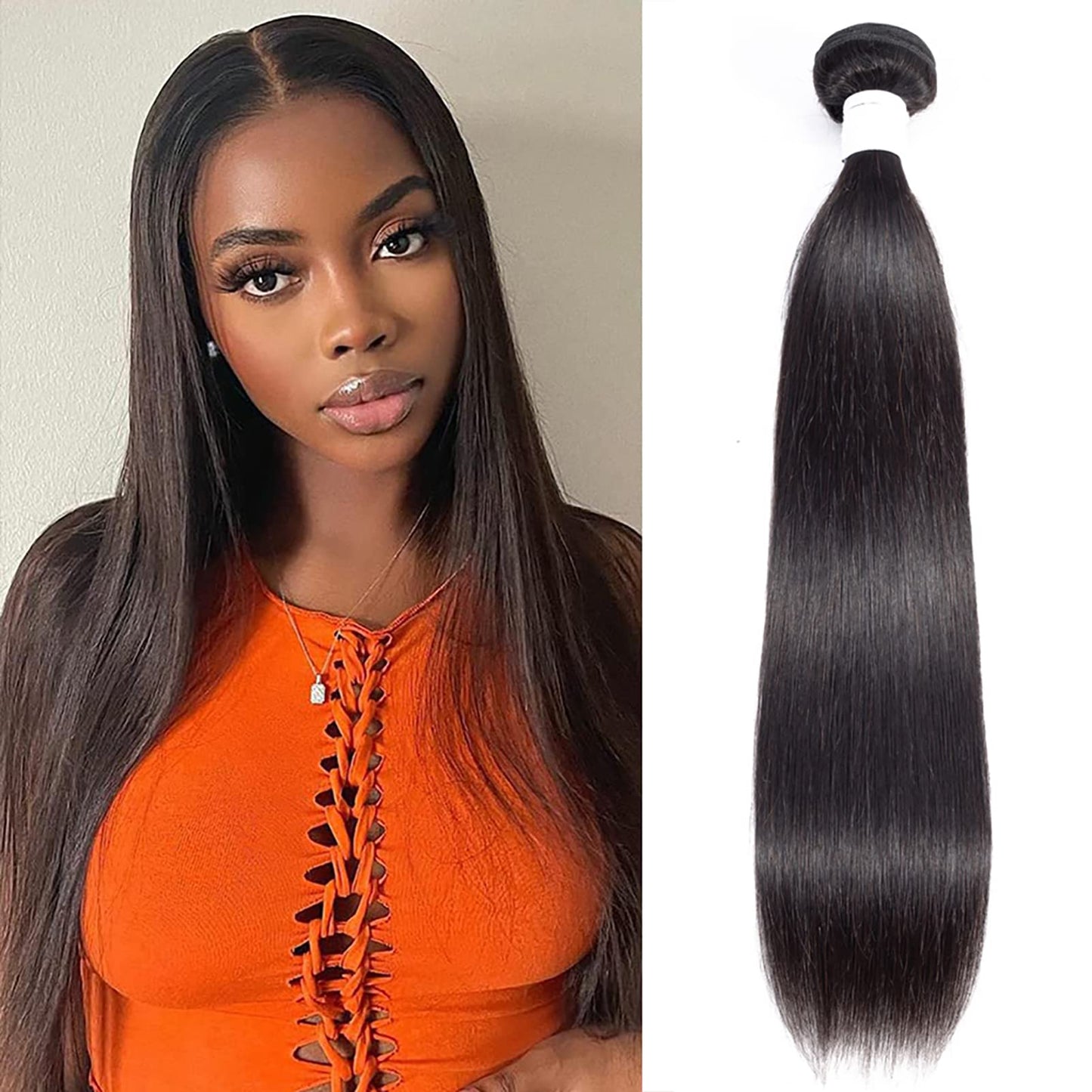10A Straight Single Bundles Human Hair 24 Inch Brazilian Straight Human Hair Bundles 100% Unprocessed Virgin Weave Bundles Human Hair 1 One Bundle Natural Black Color