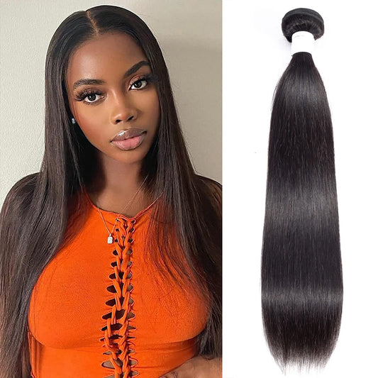 10A Straight Single Bundles Human Hair 24 Inch Brazilian Straight Human Hair Bundles 100% Unprocessed Virgin Weave Bundles Human Hair 1 One Bundle Natural Black Color
