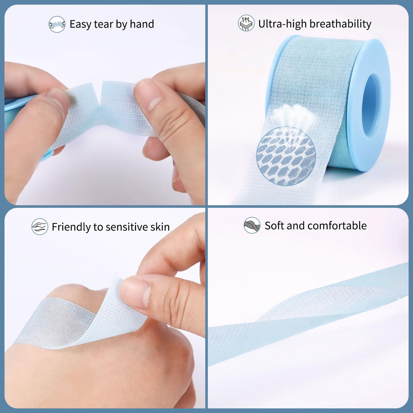 guuooge Lash Tape for Eyelash Extensions - Eyelash Tape Silicone Gel Sensitive lash Extension Tape Pain-Free Removal Breathable Micro-Porous Makeup Tape (2Rolls,1in x 4yd, Blue)
