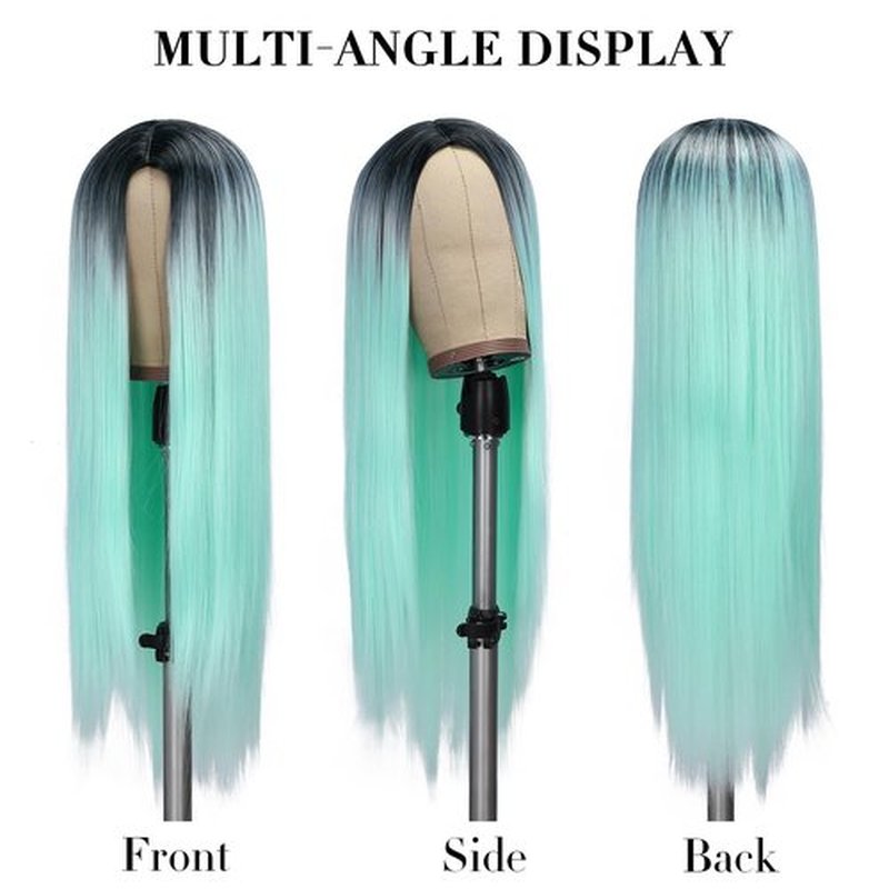 WIGER Long Straight Green Wigs for Women Ombre Mint Green Hair Wig Light Green Colorful Mermaid Wigs Two-tone No Lace Synthetic Straight Hair for Cosplay