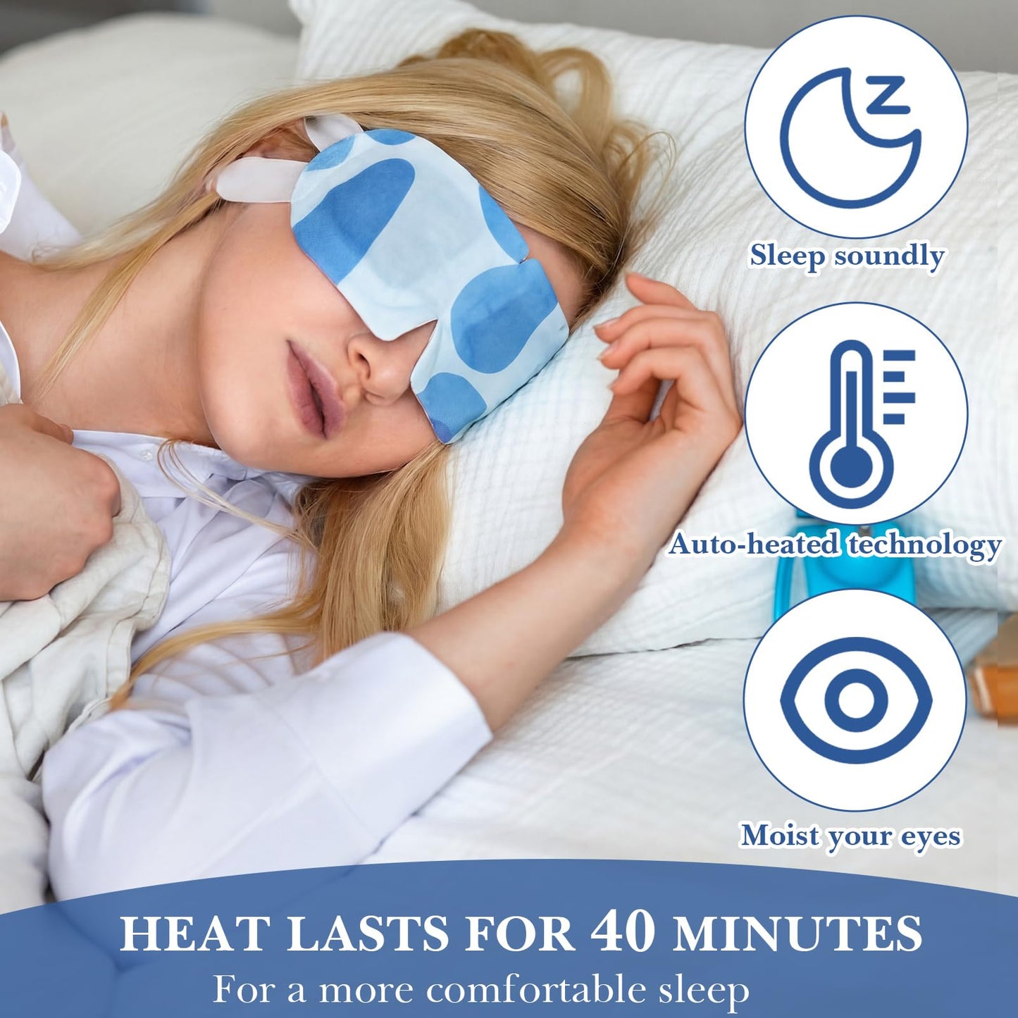 Funnysoft 100 Pack Steam Eye Mask Disposable Self Heated Eye Masks Bulk Warm Compress for Eyes Self Heating Steam Mask for Home Spa Office Travel Warm Sleep Supplies Relaxation Gifts(Blue)