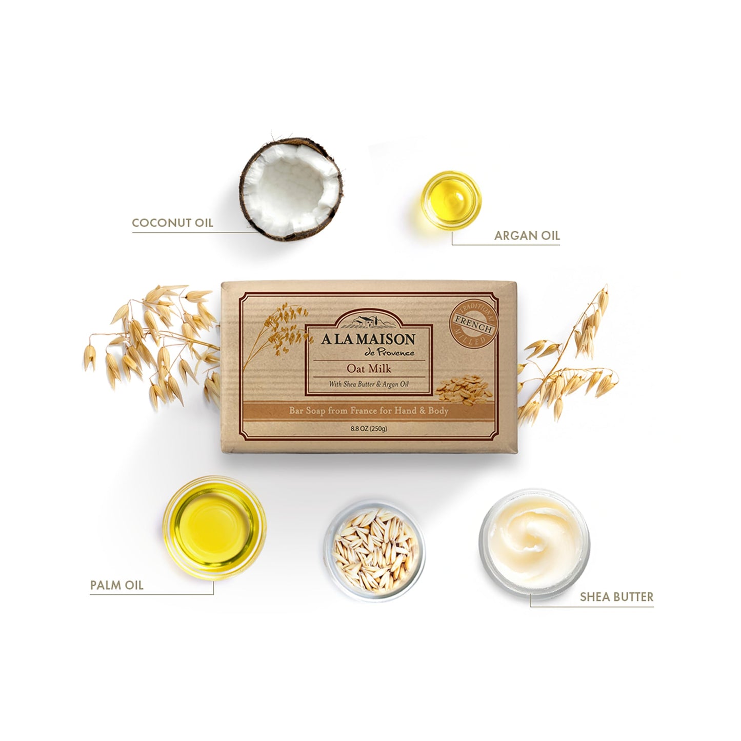 A LA MAISON Oat Milk Bar Soap - Triple French Milled Natural Moisturizing Hand Soap Bar (3 Bars of Soap, 8.8 oz Bar)