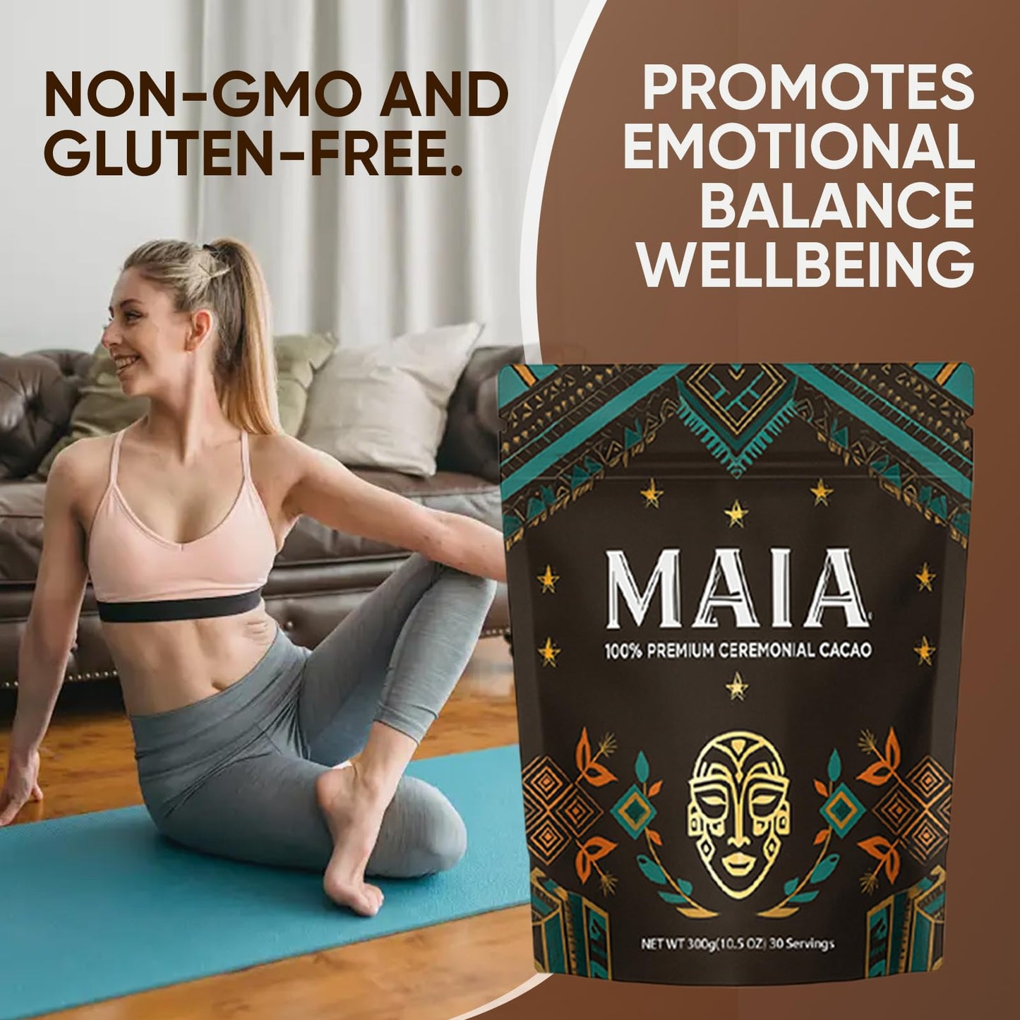 Maia Ceremonial Cacao, with Flavanol, nattokinase, Theobromine, Magnesium and Natural Flavonoids Blend, Supports Circulation, Arterial Health & Cardiovascular Wellness Zero Sugar 100% Pure and Natural