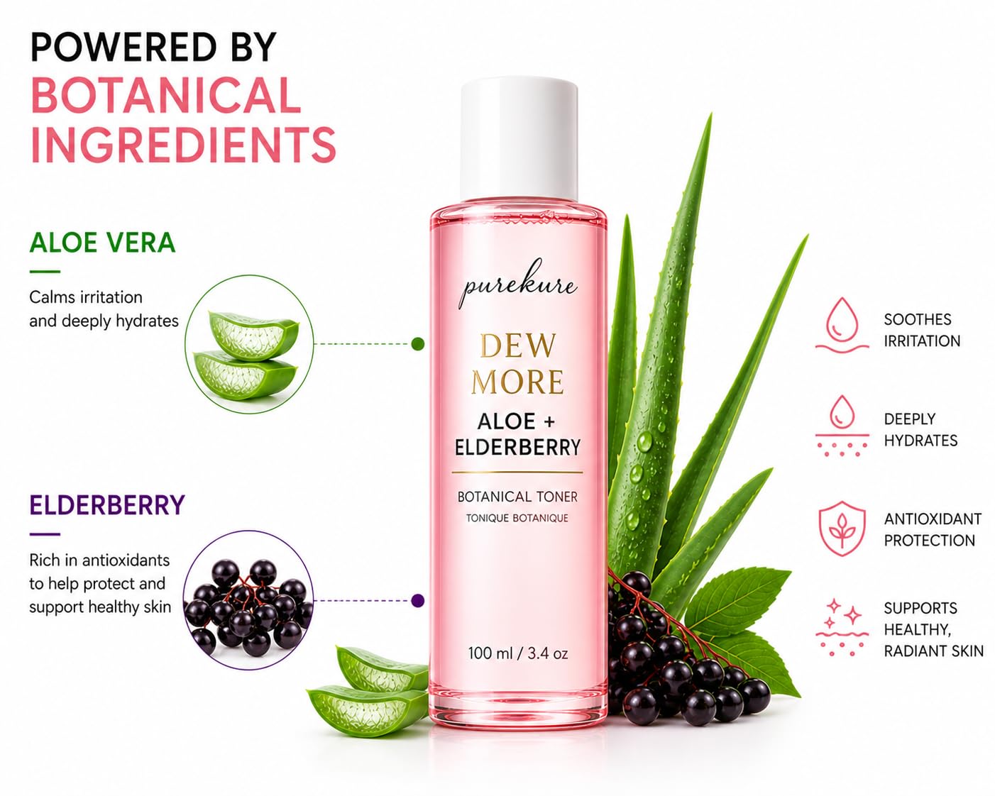 Aloe & Elderberry Facial Toner, Organic, Alcohol-Free, Hydrating Face Toner for Sensitive Skin – Soothing & Pore Minimizing, Gentle Glow Boosting Toner, 100ml
