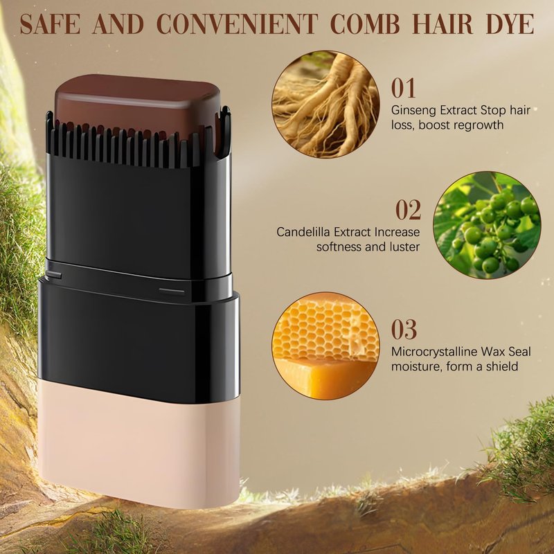 2-in-1 Hair Color Stick & Comb - Waterproof Root Touch Up for Gray Hair | Instant Hair Dye for Men & Women (Black)