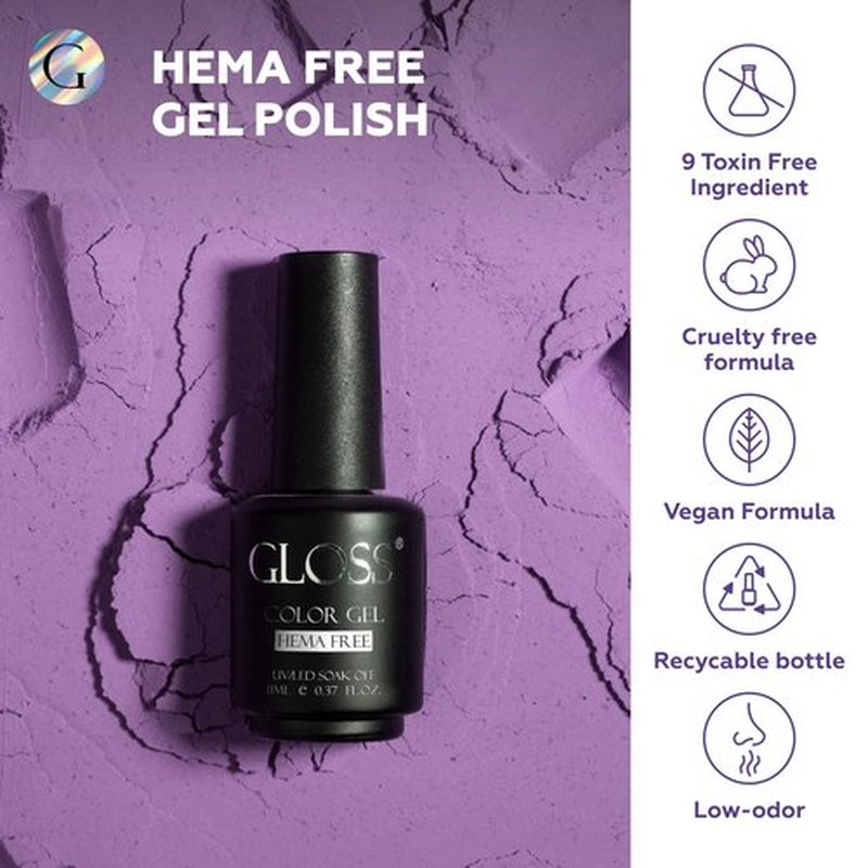 GLOSS Purple Gel Nail Polish Set | 6 Pcs HEMA Free Gel Polish with Purple, Blue, Violet, Dark Blue, Lavender & Lilac Colors, LED Nail Gel Polish, Nail Art DIY, at Home Gifts for Women & Girls