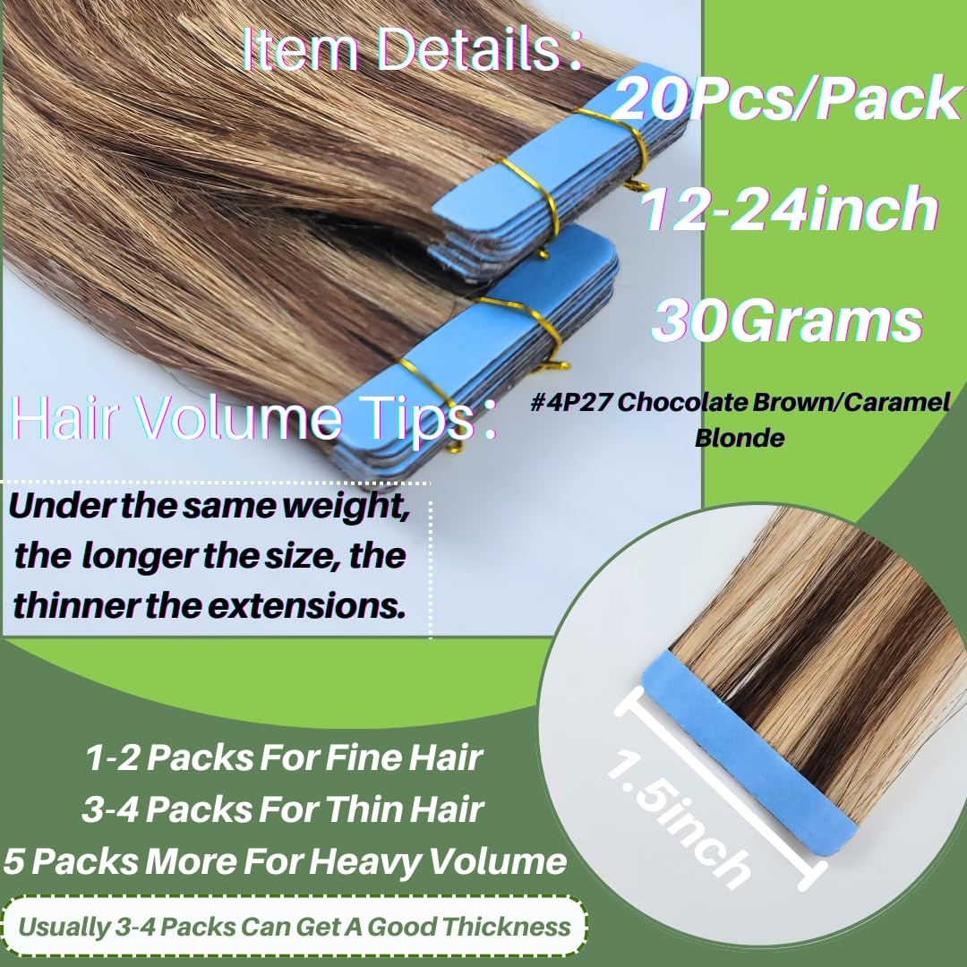 Brown Blonde Tape In Hair Extensions Human Hair Seamless Hair Extensions Tape In Real Human Hair