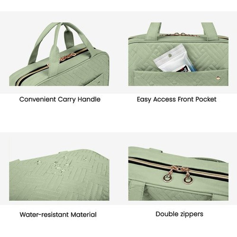 BAGSMART Toiletry Bag Travel Bag with Hanging Hook, Water-resistant Makeup Cosmetic Bag Travel Organizer for Accessories, Shampoo, Full-size Container, Toiletries (Green, Large)