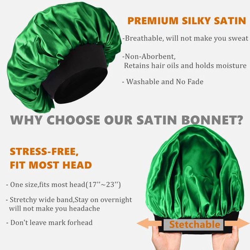 Bonnet for Men,Hair Bonnet for Sleeping,Double Layer Satin Bonnets for Black Women Curly Hair Braids,Reversible Sleep Cap (Large,Black/Green)
