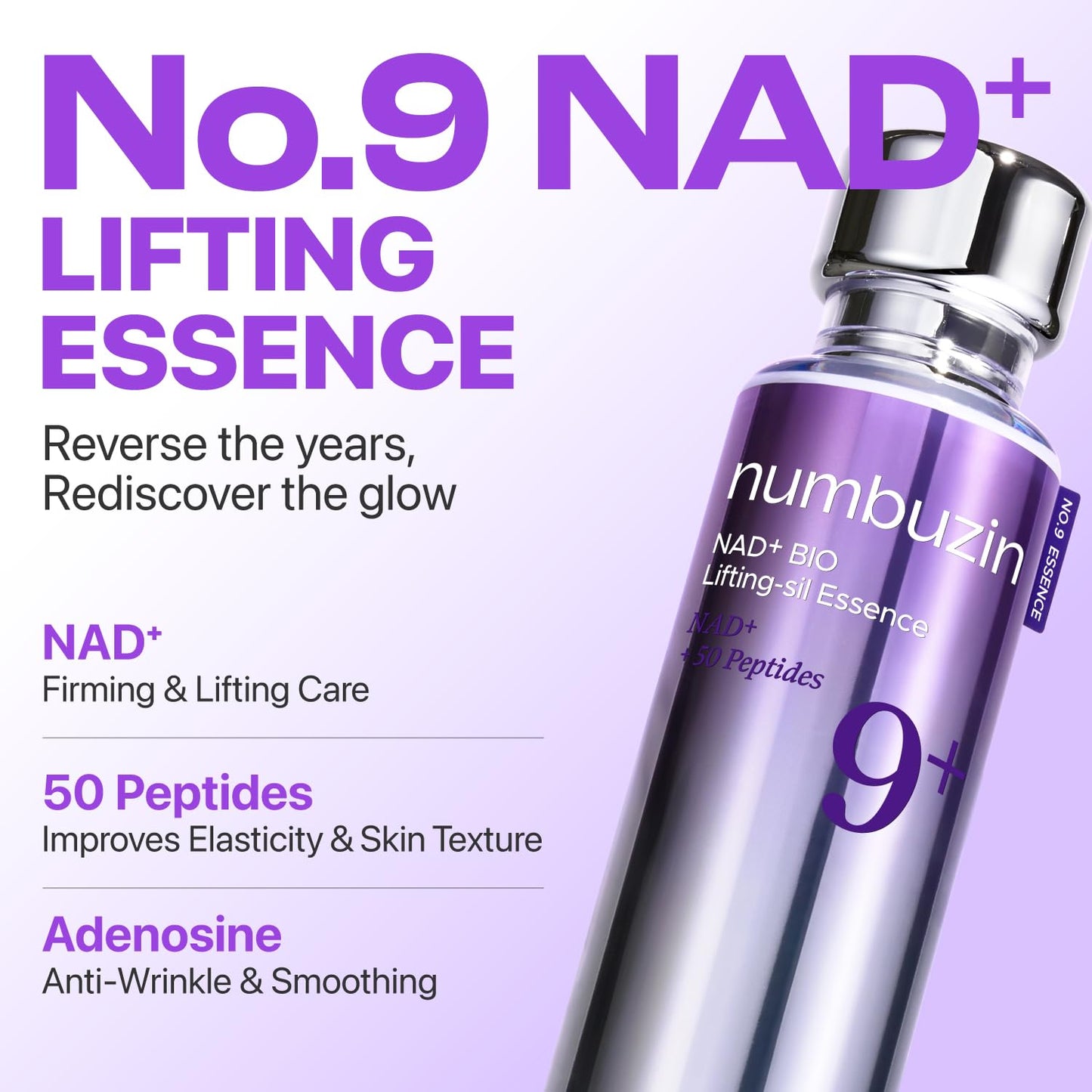 numbuzin No.9 NAD+ Peptide Lifting Serum for Face and Body, Firming & Wrinkles, 50 Peptide Essence for Sagging Skin, Fine Lines & Elasticity, Hydrating & Tightening Formula,1.01 Fl Oz