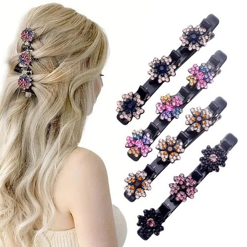 Sparkling Crystal Stone Braided Hair Clips, 2024 New Rhinestone Hair Clips Hair Braid Clips, Duck Bill Clips for Women Girls, Easily Braided Hair Clips Hair Bands Shiny Rhinestone Hair Clip (4Pcs Mix)