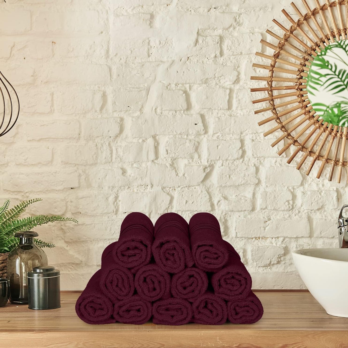 Premium 12-Pack Cotton Wash Cloths - Highly Absorbent & Soft 12x12 for Bathroom, Spa, Gym - Plum