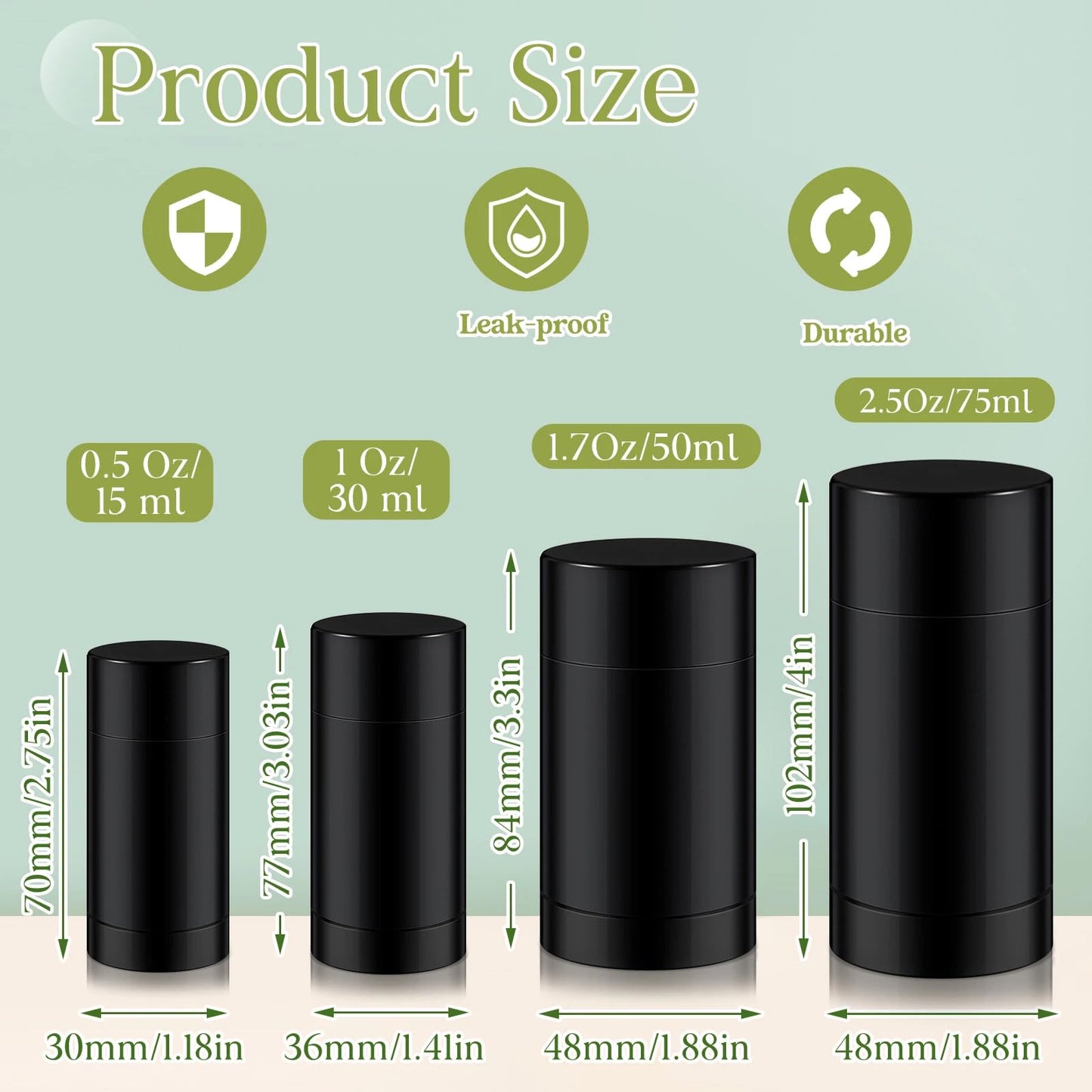 Teenyyou 30 Pcs Empty Deodorant Containers Twist up Filling Stick Plastic Deodorant Container Refillable Bottles Bottomfill Round Lip Balm Tubes for Homemade DIY Lipstick Crayon(50 ml,Black)