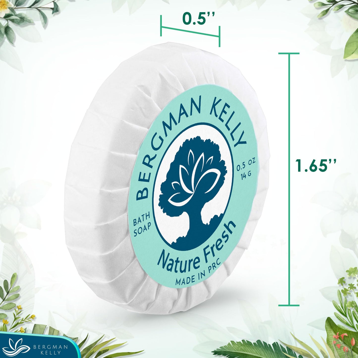 BERGMAN KELLY - Hotel Soap Bars - Nature Fresh, 0.5 oz, 100 PK - Travel Size Luxury Bulk Amenities Bar Soap - Mini Individually Wrapped Round Soap - Small Toiletries for Airbnb, Motel, Guest Bathroom