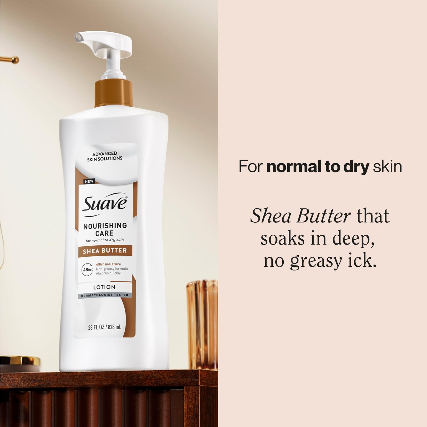 Suave Nourishing Care Hand & Body Lotion with Shea Butter for Women, Deep Moisture for Dry Skin, Fast Absorbing, Allergen Free Moisturizing Cream, 28 FL OZ, 4 Pack