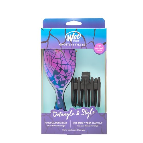 Wet Brush Original Detangler Hair Brush Ghostly Style Kit - Ultra-Soft IntelliFlex Bristles - Detangling Brush Glides Through Tangles For All Hair Types (Wet Dry & Damaged) - 1 Brush & 1 Claw Clip