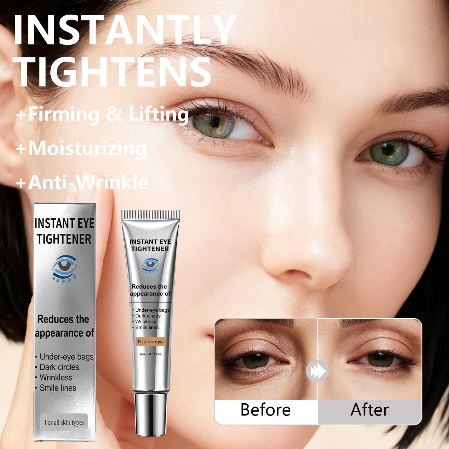 Instant Under Eye Lift Serum - Anti-Aging Formula for Under Bags and Wrinkles, Temporary Eye Tightener Cream Firming Primer Visibly Improves Dark Circles, Fine Lines & Crow's Feet, 1 PC, 0.7 Fl.Oz