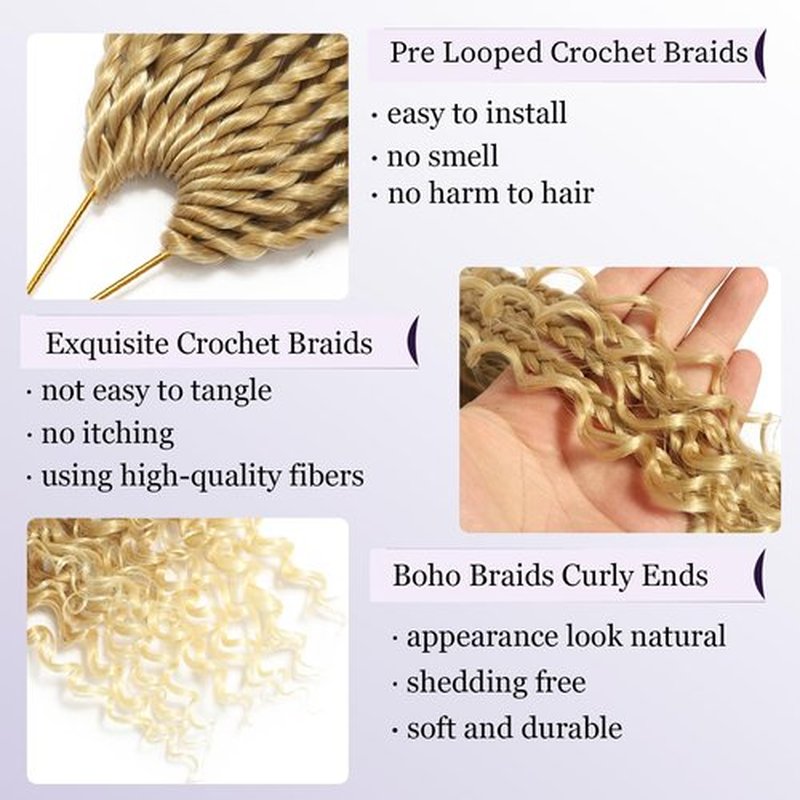18 Inch Box Braids Crochet Hair Goddess Box Braids Crochet Hair 8 Packs Crochet Hair for Black Women Boho Crochet Braids Crochet Hair for Black Women Crochet Box Braids With Curly Ends（18 Inch,27/613）