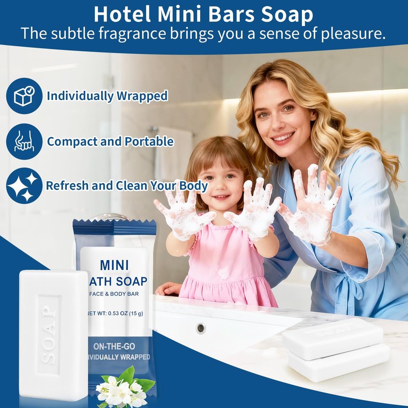 FAOEHN Mini Travel Size Bar Soap in Bulk - Pack of 100,Individually Wrapped 15 g/0.53 oz Disposable Small Hotel Hand Face & Body Soap for Guests,Homeless,Charity,Church,Shelter,Nursing Home