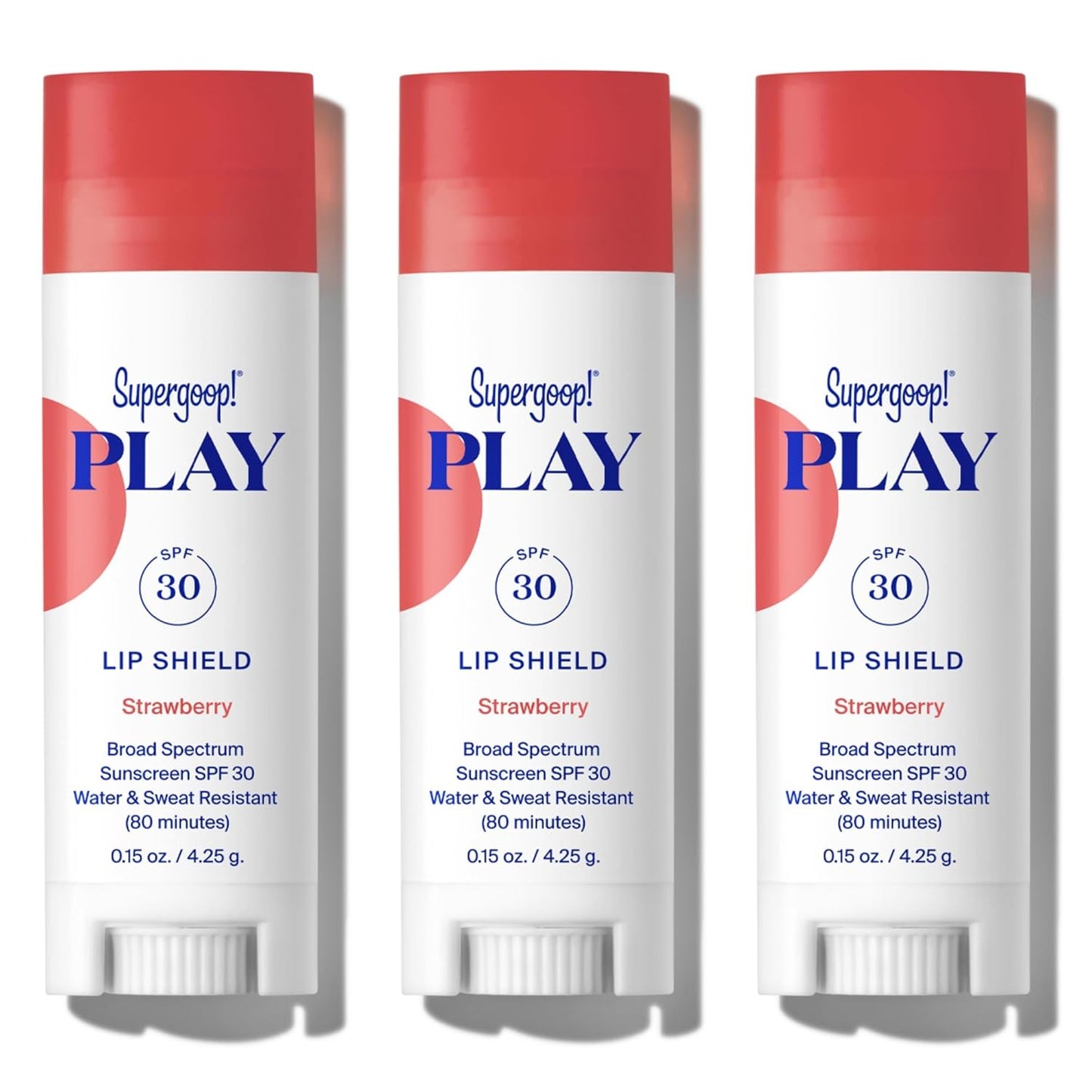 Supergoop! PLAY Lip Shield SPF 30 with Mint, Strawberry & Coconut - 3 Pack - Lip Balm - Moisturizing Treatment For Dry Cracked Lips - Broad Spectrum UV Protection