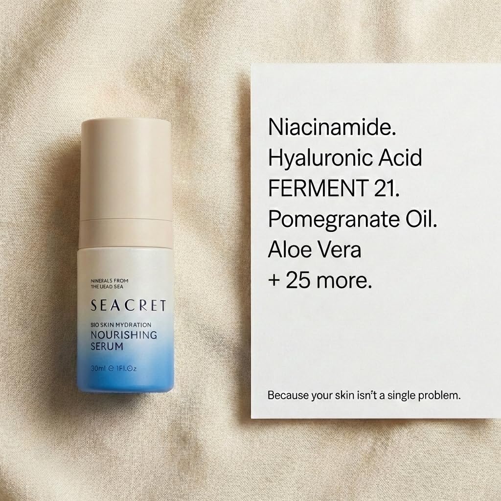 SEACRET Bio Skin Hydration Dead Sea Nourishing Serum - FERMENT 21 Barrier Support with Niacinamide & Hyaluronic Acid, Hydrating Face Serum for Radiant, Youthful Skin, All Skin Types, 1 Fl Oz / 30 ml