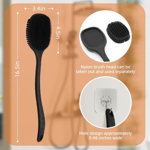 VWMYQ Silicone Back Scrubber for Shower, Bath Body Brush with Long Handle, Double Sided Shower Brush for Shower Exfoliating and Massage Can Produce Rich Foam, Long Handle Back Scrubber for Men