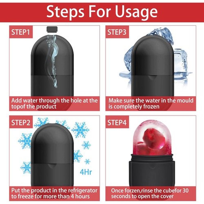 KOGITI Ice Mold for Face, Ice Roller for Face & Eye, Beauty Facial Ice Rollers Ice Holder Mold Face Puffiness Relief Massage Skin Care Tools, Ice Facial Cube (New-Black)