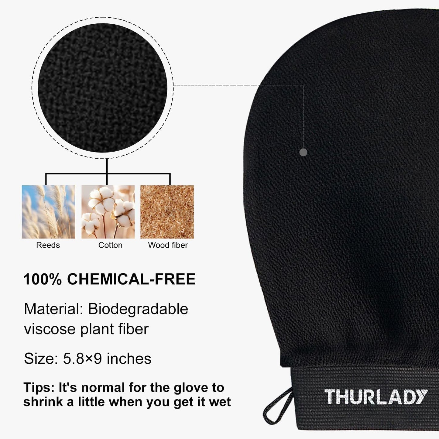 THURLADY Exfoliating Glove, Korean Exfoliating Mitt, Black