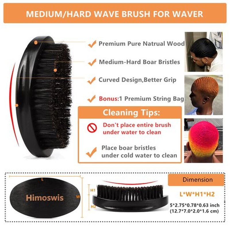 Himoswis 360 Wave Kit: Hair Brush, Silk Durags, Crown Patch for Men's Hair Waves