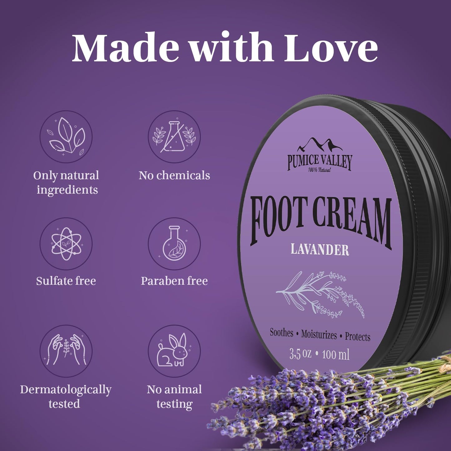 Pumice Valley Foot Balm Cream for Dry Cracked Heels and Feet - Natural Foot Moisturizer Balm for Calluses and Dry Feet Treatment (2 Pack Lavender)