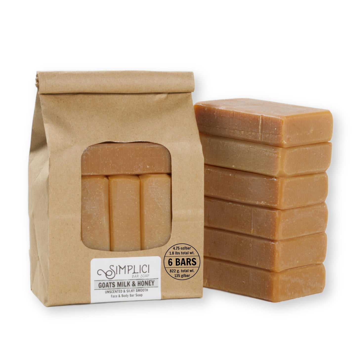 Simplici Goats Milk & Honey Natural Soap (smooth + for senstive skin) 6 Bar Value Bag. Palm Free.